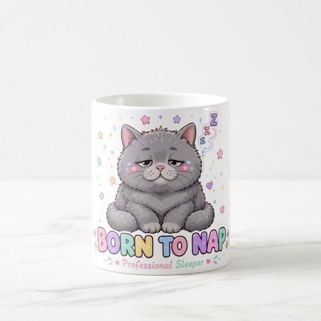 Born to Nap Kawaii Cat Coffee Mug (Center)