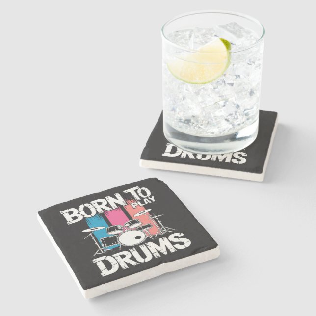 Born To Play Drums Stone Coaster (Side)