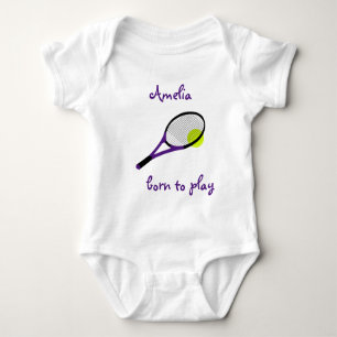 Born to play, Tennis Ball and Racquet, Personalise Baby Bodysuit