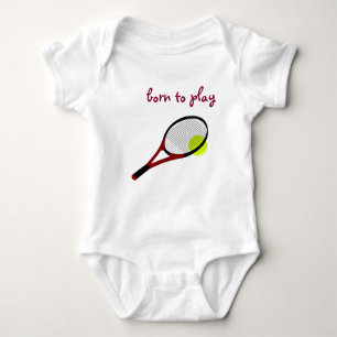 Born to play, Tennis Ball and Racquet, Trendy Chic Baby Bodysuit