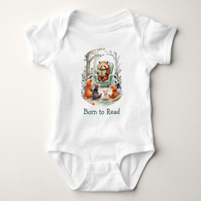Born to Read Cute Animal Story Time White Baby Bodysuit (Front)