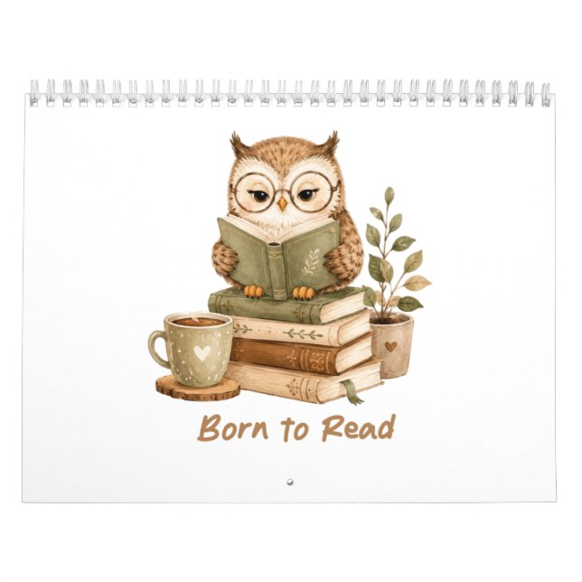Born to Read Cute Owl Book Lover  Calendar (Cover)