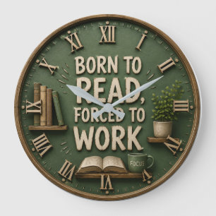 Born to Read Forced to Work Funny Book Lover Gift Large Clock