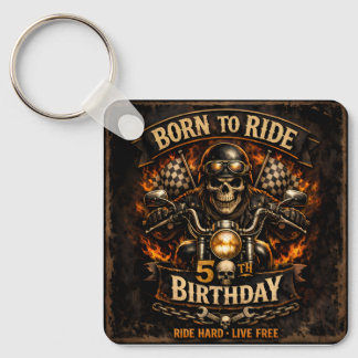 Born to Ride 50th Birthday Biker Skull Key Ring