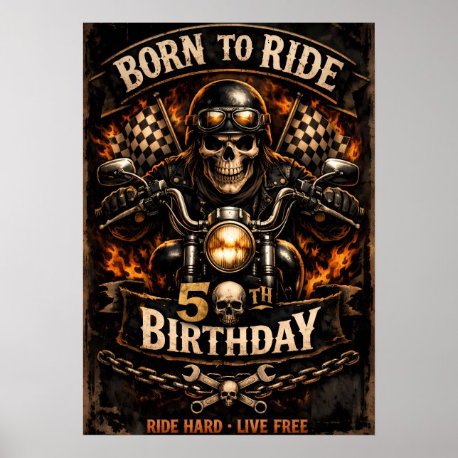 Born to Ride 50th Birthday Biker Skull Poster (Front)