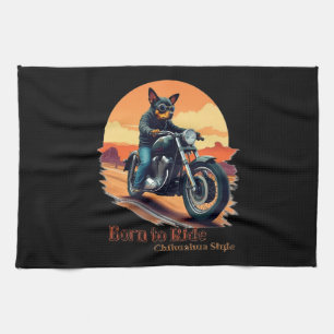 Born to Ride Chihuahua Motorcycle Art Print Tea Towel