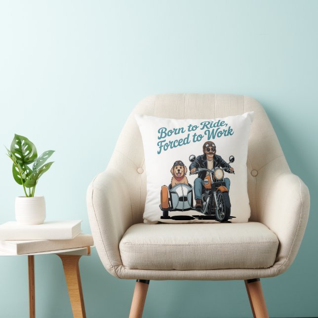 "Born to Ride, Forced to Work" Motorcycle Cartoon Cushion (Chair)