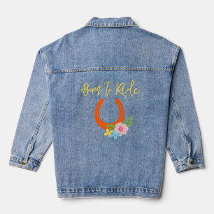 Born To Ride Horses Orange Horseshoe Flowers Fun Denim Jacket