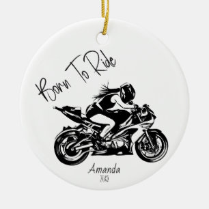 Born To Ride Personalised Name Ceramic Ornament