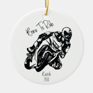 Born To Ride Personalised Name Ceramic Ornament