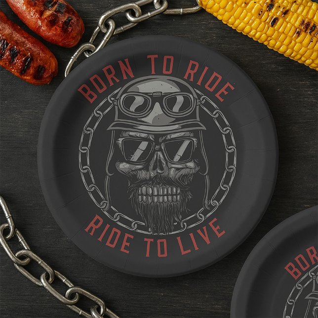 Born to Ride Skull Biker Ride to Live  Paper Plate (Creator Uploaded)