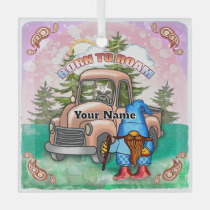 Born to Roam gnome Glass Tree Decoration