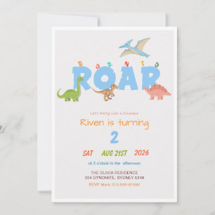 Born to Roar Dinosaur Baby Kid 2nd Birthday Invitation