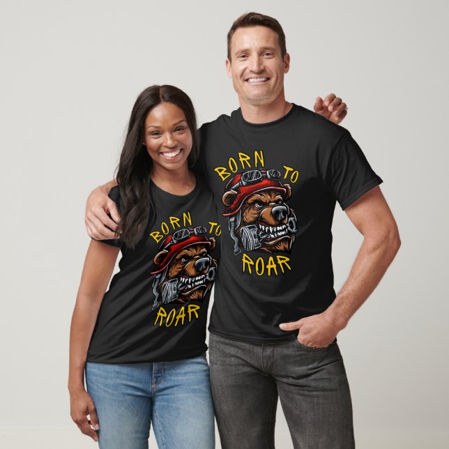 Born to Roar - Retro Biker Bear T-Shirt (Unisex)