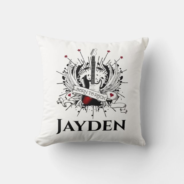 Born to Rock Custom Name Kids Guitar Rocker Cushion (Front)