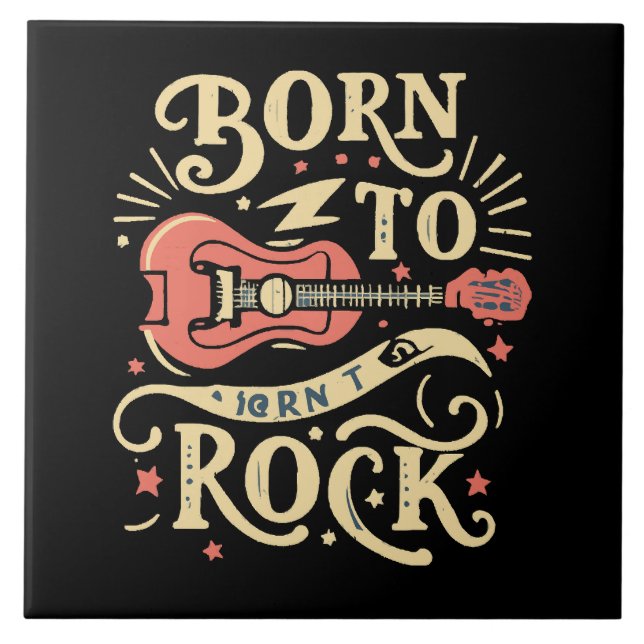 Born to Rock Electric Guitar Ceramic Tile (Front)