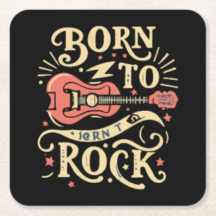 Born to Rock Electric Guitar Square Paper Coaster
