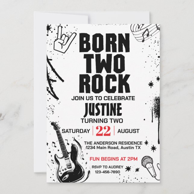 Born to Rock Second Birthday Party Invitation (Front)