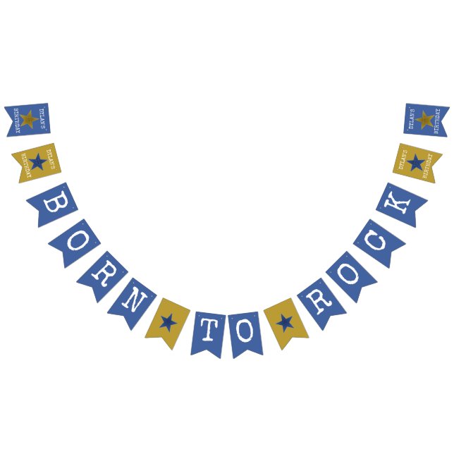Born to Rock Star Birthday Party Banner Blue Gold (All)