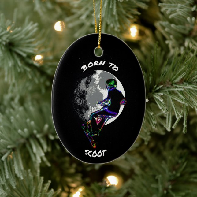 Born to Scoot- Scooter and Moon Ceramic Ornament (Tree)
