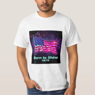 Born to Shine – 1776 Glitch Neon Flag T-Shirt   4t