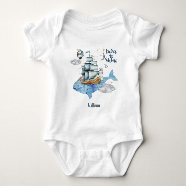 Born to Shine in the Ocean Customisable Baby Bodysuit (Front)