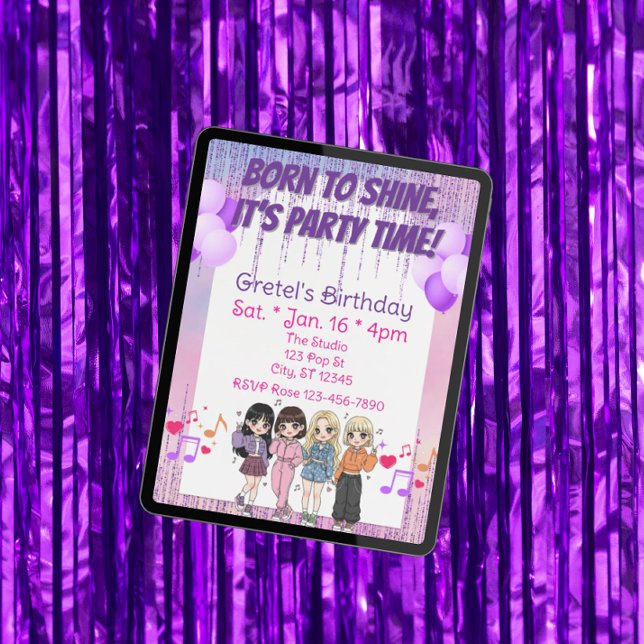 Born to Shine, Party Time, KPOP Girl Band Birthday Invitation (Creator Uploaded)