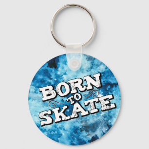 Born to skate blue watercolor graffiti wording key ring