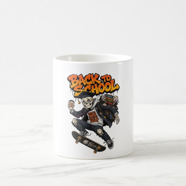 Born to Skate Forced to Study Funny Skeleton  Coffee Mug (Center)