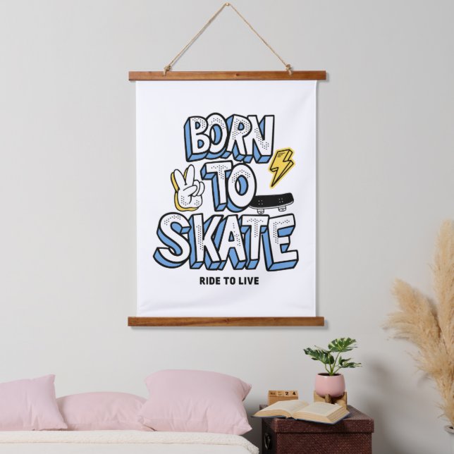 Born to Skate Ride to Live Hanging Tapestry (Bedroom)