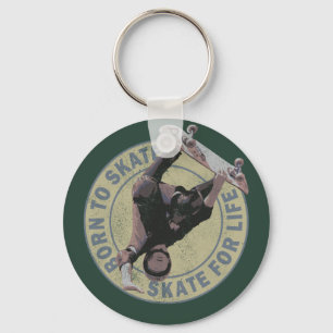 born to skate skate for life retro skateboarding key ring