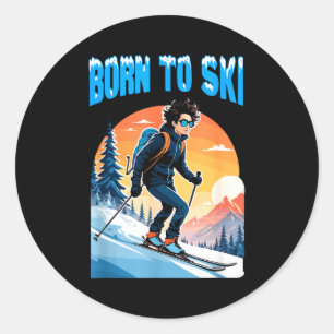 Born to ski funny skiing goggles mountain winter classic round sticker