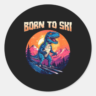 Born to ski funny skiing goggles mountain winter classic round sticker