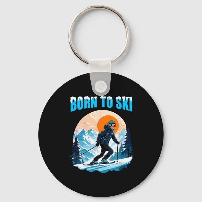 Born to ski funny skiing goggles mountain winter key ring (Front)