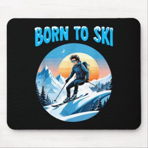 Born to ski funny skiing goggles mountain winter mouse pad