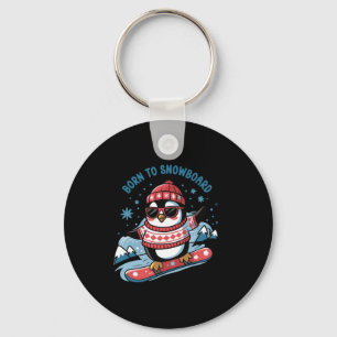 Born To Snowboard Shirt Cool Penguin Snowboarding Key Ring