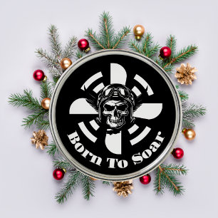 Born To Soar,Cool Skull Pilot & Aeroplane Propelle Metal Ornament