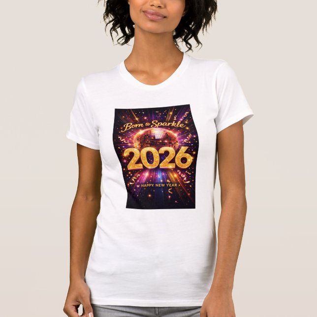 Born to Sparkle 2026 Disco Ball Happy New Year T-Shirt (Front)