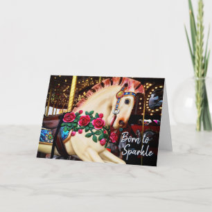 Born to Sparkle Carousel Horse Photo Calligraphy Card