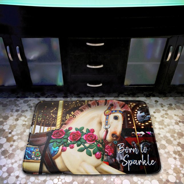 Born to Sparkle Carousel Horse Red Roses Photo Bath Mat (Creator Uploaded)