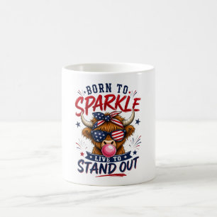 Born to Sparkle Patriotic Highland Cow Coffee Mug