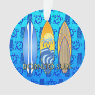 Born To Surf Blue Tiki Ornament