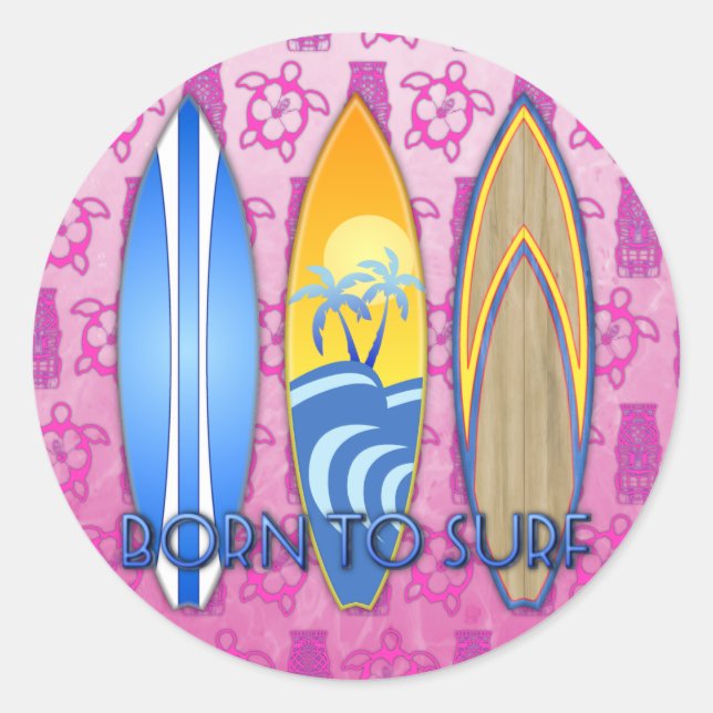 Born To Surf Classic Round Sticker (Front)