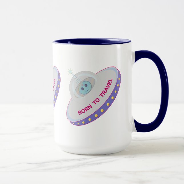 Born to travel cute alien & flying saucer mug (Right)