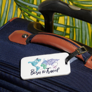 Born to Travel Watercolor Luggage Tag