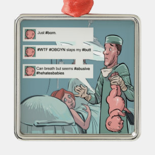 Born To Tweet Funny Cartoon Metal Ornament
