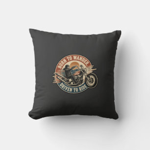 Born To Wander Driven To Ride Vintage Biker Cushion