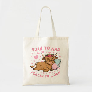 Born to Yap Forced to Work Funny Highland Cow Meme Tote Bag