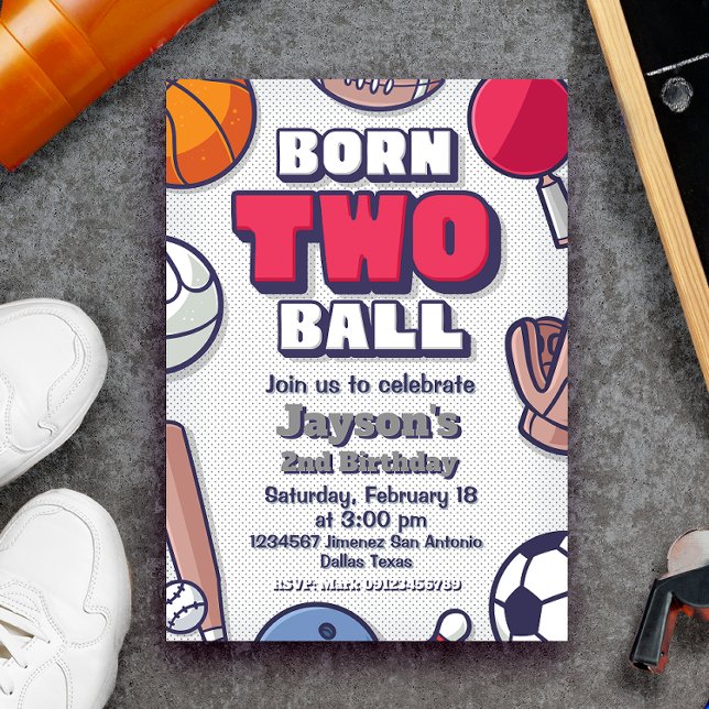 Born Two Ball - 2nd Birthday Boy  Invitation (Born Two Ball - 2nd Birthday Boy Invitation)