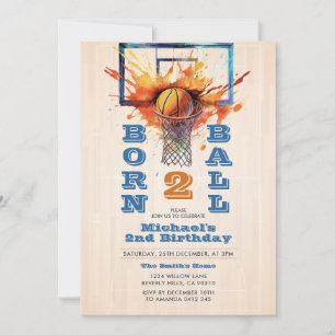 Born Two Ball Boy's Basketball 2nd Birthday Party Invitation